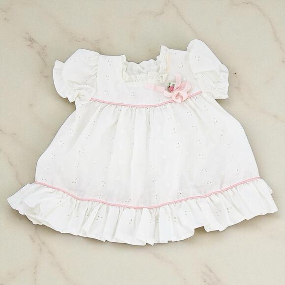 Vintage Alexis Baby Dress Under Slip White Eyelet with Pink Trim 9M Made In USA - Picture 1 of 10